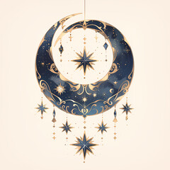 Elegant Celestial Chart: Moonlit Night with Symbolic Constellations for Mystical Atmosphere