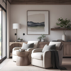 A Serene Space: A Beautifully Designed Neutral-Toned Living Room with Comfy Armchairs and Natural Light