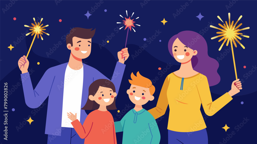 Poster with sparklers in hand and smiles on their faces the family counted down in unison before lighting t