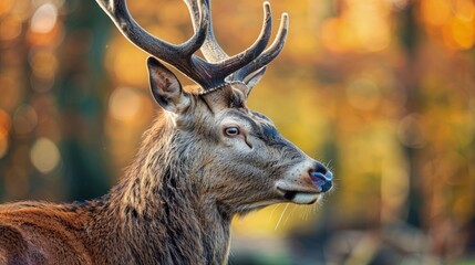 Close-up of a red deer stag with an injured ear during rutting season AI generated