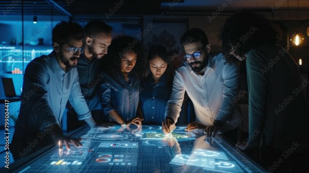 Aufkleber diverse group of people gathered around a table viewing an image on a computer screen