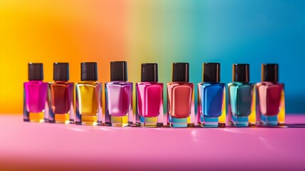 Colorful nail polish bottles in a row