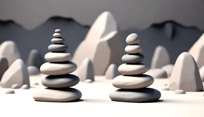 Fototapeta na wymiar Zen Rock Stacking Illustration Digital Painting Artwork Smooth Stone Yoga Relax Background Design