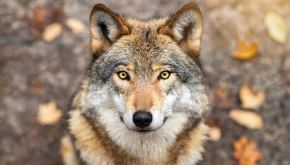 Naklejka premium Intense Close Up of a Wolf Staring Into the Camera. Generative AI