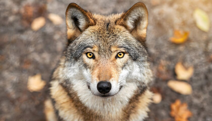 Intense Close Up of a Wolf Staring Into the Camera. Generative AI