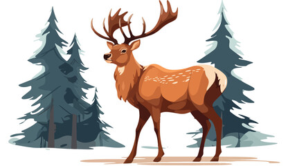 Majestic deer reindeer flat vector illustration. Wi