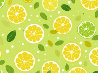 Fotobehang Zesty lemon and lime, playful dots, seamless illustration, flat design, solid backdrop ,  seamless pattern © Amina