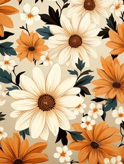 Fotobehang Artistic daisies, pixel seeds, charming seamless print, flat style, solid backdrop ,  high resolution © Amina