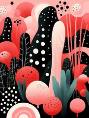 Fotobehang Abstract garden, polka dot accents, continuous pattern, vector art, solid base ,  flat graphic drawing © Amina