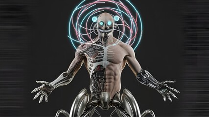 striking cybernetic organism, half-human and half-machine
