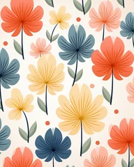 Fotobehang Blooms in bloom, geometric petals, seamless textile design, solid color ,  cute hand drawn © Amina