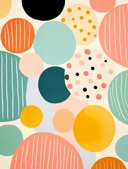 Fotobehang Dappled discs, contemporary style, stylized pattern, flat graphic, solid canvas ,  childlike drawing © Amina