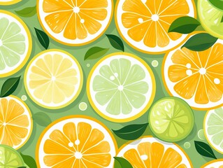 Fresh citrus crosssections, endless design, simple flat illustration, solid bg ,  repeating pattern