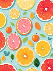 Vibrant fruit segments, tangy touch, repeating flat art, solid color field ,  pattern vectors and illustration
