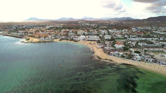 Los Verilitos beach, Corralejo,  Fuerteventura, Canary Islands.Full HD aerial video clip.