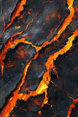 Textured surface of molten lava, featuring glowing orange hues and flowing streams. Molten lava textures offer a dramatic and intense backdrop