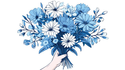 Male hand holding elegant bouquet or bunch of beaut