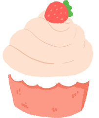 A cute cartoon cupcake with strawberry on top
