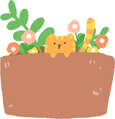 A cute cat hiding in a flower pot, peeking out over the edge