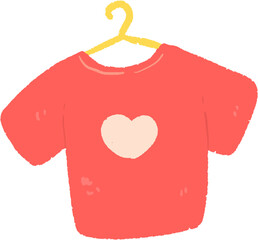 A simple red shirt with a white heart on it.