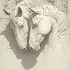 Sculpted Elegance: A Pair of Glistening Marble Horses in Detail