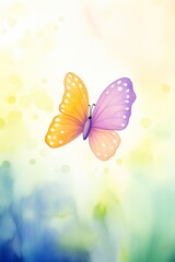 A watercolor painting of a yellow and purple butterfly with polka dots.