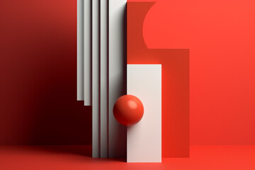 A minimalistic 3D geometric shapes and a red sphere.