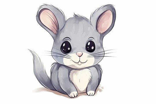 cute pet, chinchilla. cartoon drawing, water color style,