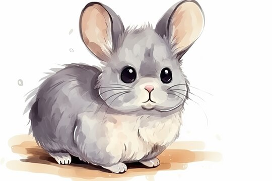 cute pet, chinchilla. cartoon drawing, water color style,