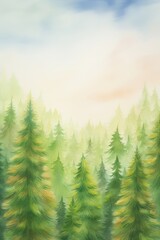 Fototapeta premium flora, conifers. cartoon drawing, water color style,