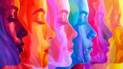 A painting featuring a diverse group of individuals, each with their own unique silhouette and expression, symbolizing the power of communication and connection