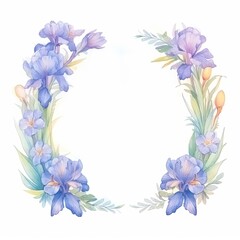 flower frame, iris frame. cartoon drawing, water color style,