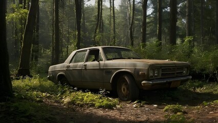 Abandoned car in the forest