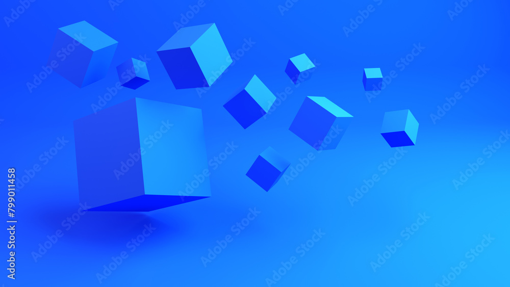 Poster blue background. cubes different sizes. geometric backdrop. blue minimalistic texture. background on
