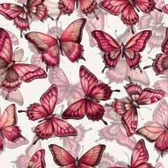 seamless background with pink butterflies - obrazy, fototapety, plakaty