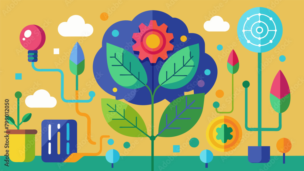Aufkleber a mural featuring a mix of organic and technological elements symbolizing the potential of neural en