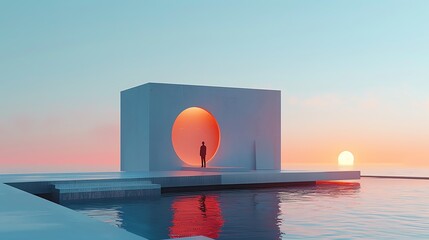 Explore the fusion of minimalist designs and iconic architectural landmarks, using unexpected camera angles to reveal hidden perspectives and create striking visual contrasts - obrazy, fototapety, plakaty