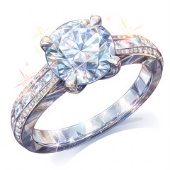 Elegant Sparkling Diamond Proposal Ring Illustration for Wedding and Engagement Marketing