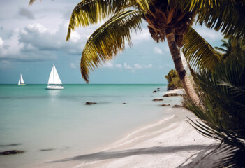 palm West Florida beach sea trees Key tropical Paradise sailboat