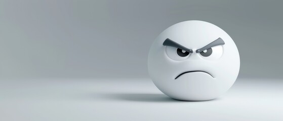 Digital Anger 3D Rendered Emoji with Furrowed Brows on Minimalistic White