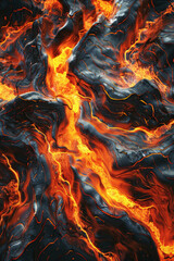 Textured surface of molten lava, featuring glowing orange hues and flowing streams. Molten lava textures offer a dramatic and intense backdrop