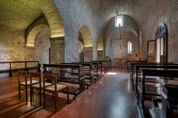 interior of the 12th century Church of Saint Martial in the medieval center of Gubbio, Italy 