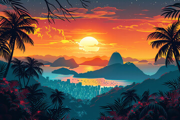 Rio de Janeiro landscape, sunset - Generative AI