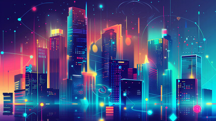 Fototapeta na wymiar Smart city future technological business building, abstract KV main visual business PPT concept illustration 