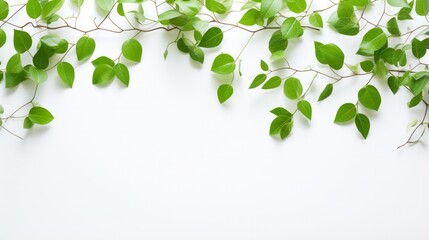 Green leaves frame isolated on white background