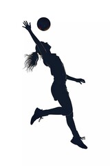 Silhouette of female volleyball player on isolated white background. vector illustration.