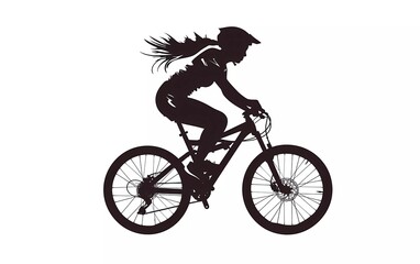Silhouette of female bicycle athlete on isolated white background. vector illustration.