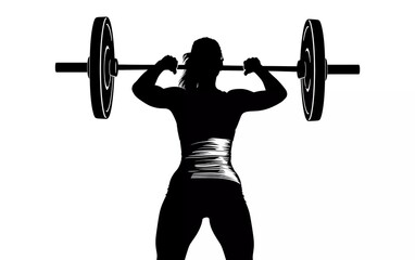Silhouette of female weightlifter athlete on isolated white background. vector illustration. 