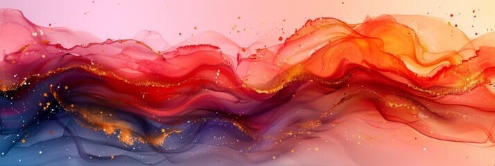 Colors of July: Pink, white, gold, Abstract dusty blush liquid watercolor background with golden cracks. Pastel pink marble alcohol ink drawing effect - obrazy, fototapety, plakaty