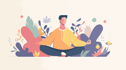 Man with closed eyes meditating with his legs cross